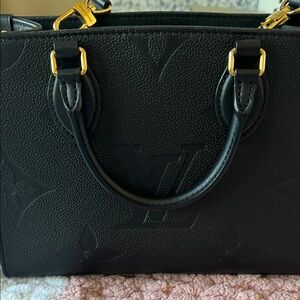 Louis Vuitton Black Embossed Monogram Leather Satchel with Gold Hardware